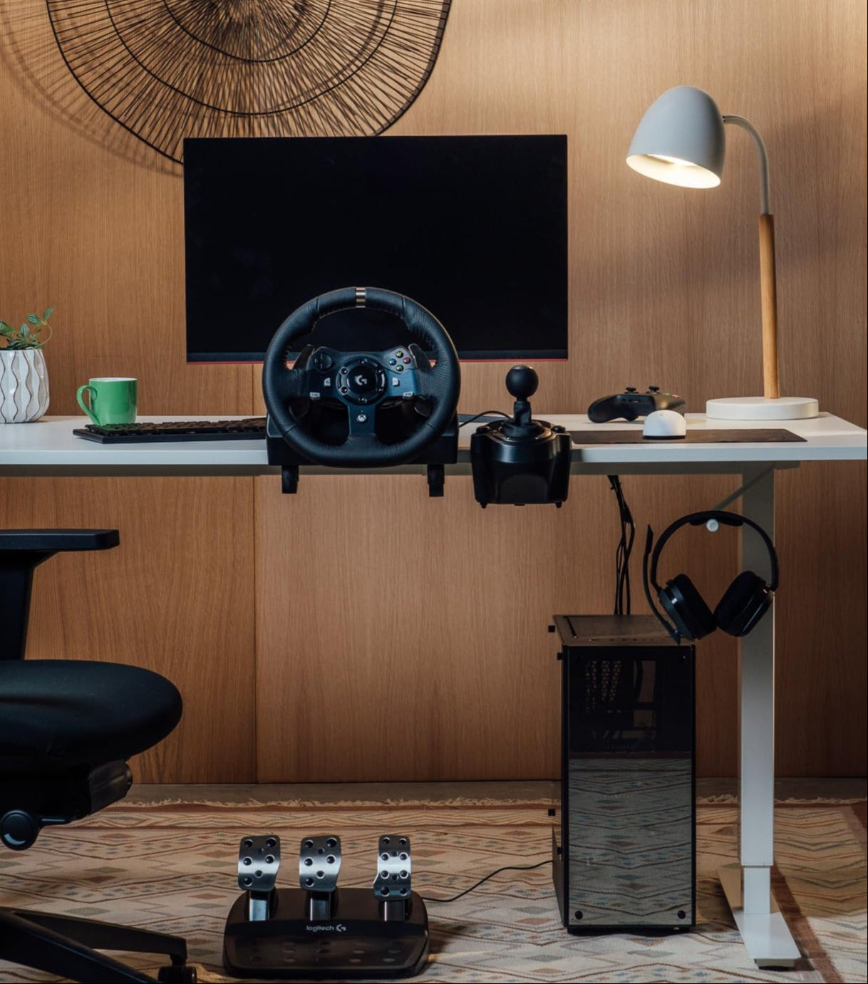 Gaming-Schalthebel 6-Gang – Leder & Stahl, Schwarz